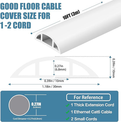 Floor Cord Covers for Wires 10FT Cable Hider Wire Cover Self Adhesive Cord Hider Floor for Offices, Homes, Workshops, Warehouses Cable Cavity 0.39" W x 0.27" H