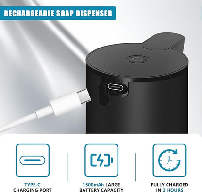 Mamiddle Automatic Soap Dispenser Stainless Steel with Sensor Infrared Soap Dispenser Electric IPX5 Waterproof USB-C Charging Motion Sensor for Kitchen & Bathroom (Black Foam)