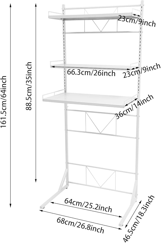 Eapmic Over The Washer and Dryer Storage Shelves, Laundry Room Standing Shelf, 3 Tier Expandable Washer and Dryer Rack with Adjustable Height, Over Toilet Washing Machine Width Within 25.2" (White)