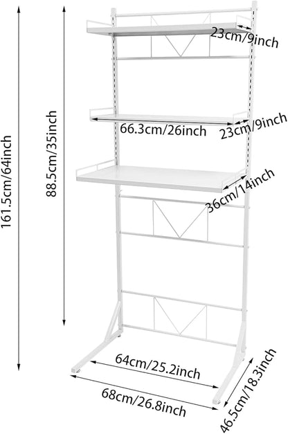 Eapmic Over The Washer and Dryer Storage Shelves, Laundry Room Standing Shelf, 3 Tier Expandable Washer and Dryer Rack with Adjustable Height, Over Toilet Washing Machine Width Within 25.2" (White)