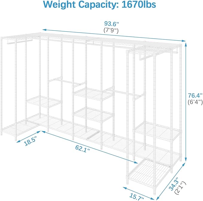 VIPEK U70 Extra Large Garment Rack Heavy Duty Clothes Rack, Freestanding Portable Closet for Bedroom Storage Wardrobe Organizer Wire Closet for Hanging Clothes, Load 1670lbs, White
