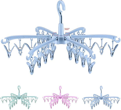 Foldable Drying Rack with 24 Clips for Drying Socks Lingerie Baby Clothes Drying Towels Rotatable Sock Drying Rack