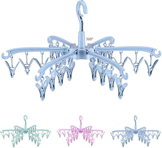 Foldable Drying Rack with 24 Clips for Drying Socks Lingerie Baby Clothes Drying Towels Rotatable Sock Drying Rack