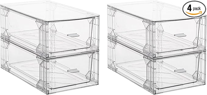Stackable Pull-Out Storage Drawers，Easily Clean for Craft, and Toy Organization，Plastic Clear Organizer Bins with Handles for Kitchen Undersink，Cabinet，Fridge，Closet，Pantry，Office，Bathroom