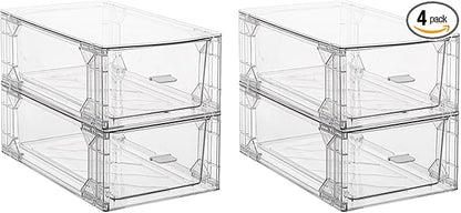 Stackable Pull-Out Storage Drawers，Easily Clean for Craft, and Toy Organization，Plastic Clear Organizer Bins with Handles for Kitchen Undersink，Cabinet，Fridge，Closet，Pantry，Office，Bathroom