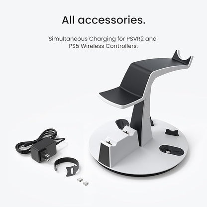 KIWI design D2 3-in-1 Controller Charging Station for PSVR2 and PS5 with VR Display Stand and LED-Charging Indicator