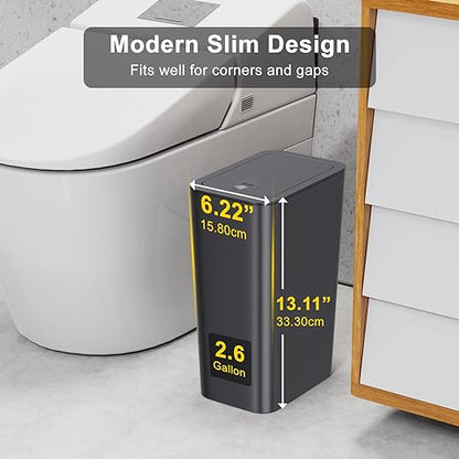 N. NETDOT 3 Pack 10L / 2.6 Gallon Small Trash Can with Lid,Bathroom Garbage Can with Pop-Up Lid,Waste Basket for Bathroom,Kitchen,Bedroom,Powder Room,Office,College (Black-Grey-Off White)