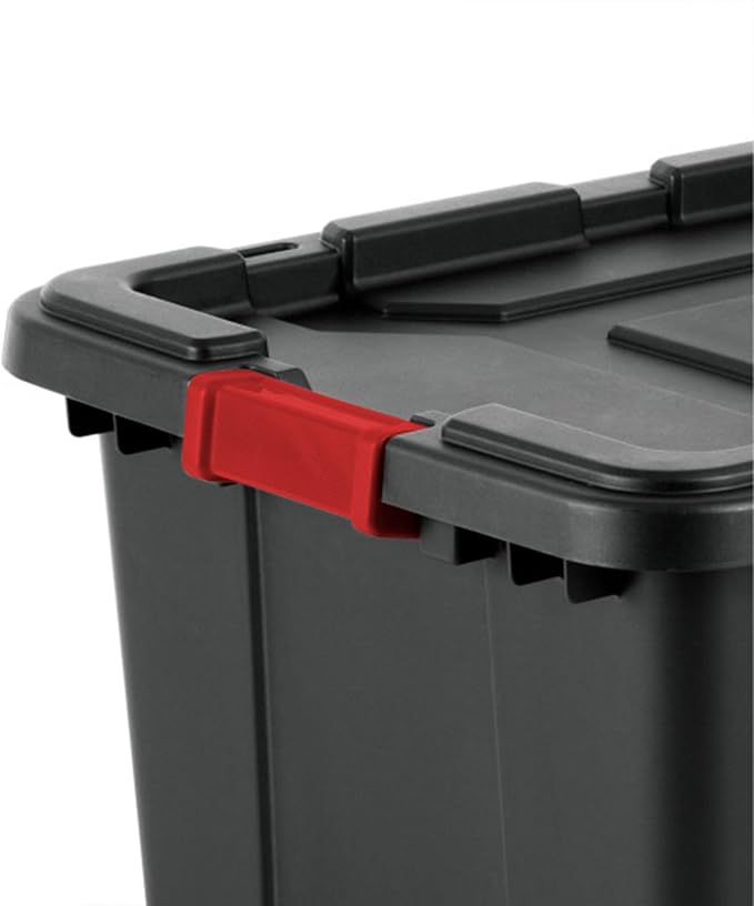 Sterilite 12-Pack Industrial Tote, Plastic Storage Bins with Lids, 27 Gallon, Black - Heavy-Duty Organizing Containers for Closet, Bathroom, and Office