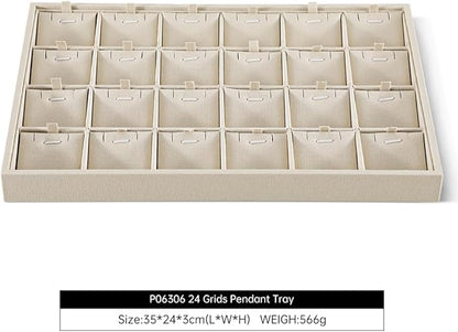 Dansmiy Linen Stackable Necklace Storage Tray, 24 Grid Pendant Display Tray, Jewellery Shop Counter Showcase Table Top Organizers, Makeup Table Drawer Insert Jewelry Tray