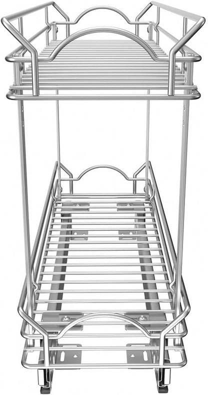 OCG Slide Out Cabinet Organizer for Narrow Cabinet (5" W X 17" D), 2 Tier Pull Out Shelves Slim Sliding Cabinet Organizer and Storage, Chrome