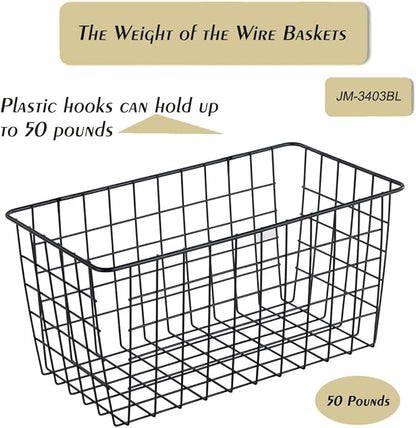 3 Pack【Extra Large】Hanging Kitchen Basket,Wire Storage Basket,with Traceless Tape and High-Strength Nylon Hooks,no Drilling,for Cabinet Storage,Kitchen,Bathroom,Storage Room,large capacity