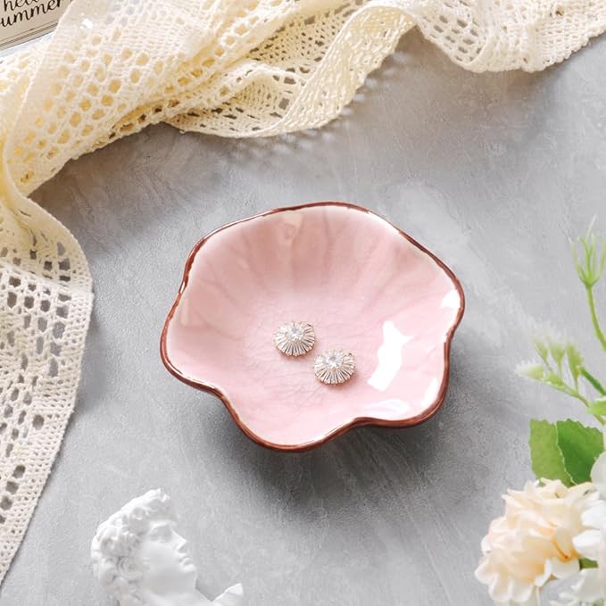 JAMEND CLXP Ice Cracking Leaf Jewelry Dish, Decorative Ring Holder Small Trinket Tray Bowl, Gifts for Daughter Mom Friends, Pink.