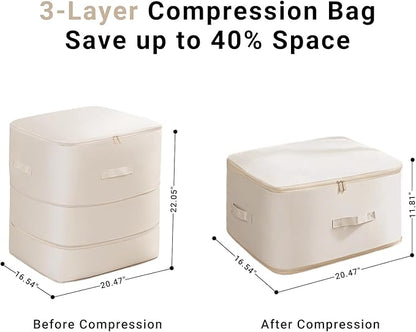2-Pack Comforter Storage Bag Large Capacity Blanket Storage Bags, Ultra Space Saving Self Compression Organizer, Washable Compression Bags for Comforter Blanket Bedding Duvet Pillow (Beige)