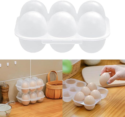 6 Egg Grid Storage Container - Plastic Eggs Holder With Handle, Outdoor Egg Carriers For Kitchen & Restaurants