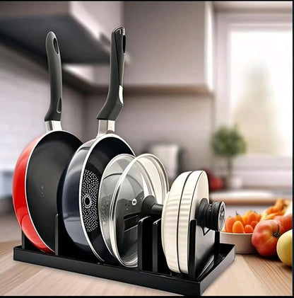 Bamboo Pot Lid Organizer for Cabinet & Kitchen Counter, Pan Lid Organizer Inside Cabinet, Pot Lid Holder, Sheet Pan Rack, Adjustable Pot Cover Holder Rack for Countertop, Under Cabinet Black