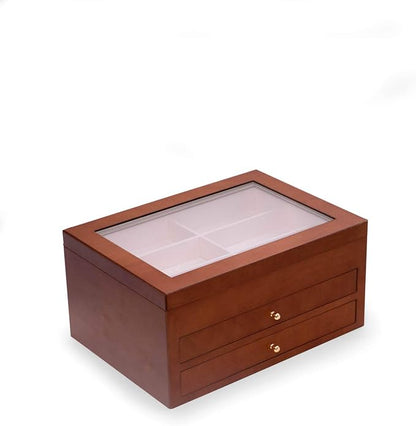 Bey-Berk Luxury Designer 18 Eyeglass and Sunglass Storage Box in Real Wood, Extra Large Slots, Soft Velour Lining, Dresser Organizer
