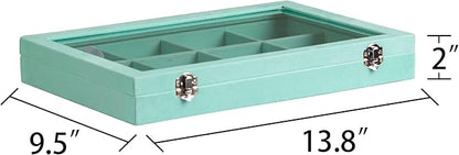 Frebeauty Velvet Jewelry Tray,12 Grid Jewelry Organizer with Clear Lid,Bracelets Holder,Jewelry Display Case with Clasp,Drawer Insert Bangle Brooch,13.8 x 9.5 x 2 Inches,Gift for Women Girl(Turquoise)