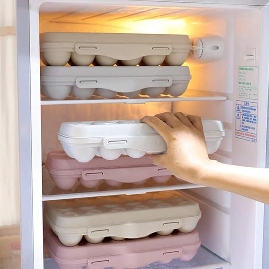 Cabilock 12 Egg Storage Box with Lid Stackable Fridge Organizer for Kitchen Clear Plastic Egg Holder for Refrigerator Space-Saving Tray for Household Use