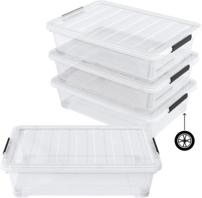 Tyminin Pack of 4 Stackable Plastic Containers with Durable Latching Lids, Under Bed Storage Containers, 40 Quart