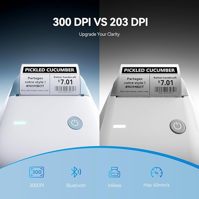 NIIMBOT B1 Pro Label Maker, 300DPI HD Label Printer, Ideal for Photos,Stores,Notes,Study Graphics, Small Business, Built-in a Roll of Label(2 x 1.2 inches-White), Light Blue