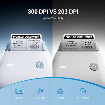 NIIMBOT B1 Pro Label Maker, 300DPI HD Label Printer, Ideal for Photos,Stores,Notes,Study Graphics, Small Business, Built-in a Roll of Label(2 x 1.2 inches-White), Light Blue