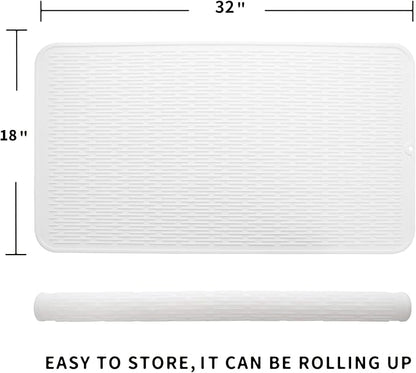 Silicone Dish Drying Mat for Multiple Usage,Easy clean,Eco-friendly,Heat-resistant Silicone Mat for Kitchen Counter or Sink,Refrigerator or Drawer Liner White 4XL 32 inches x 18 inches