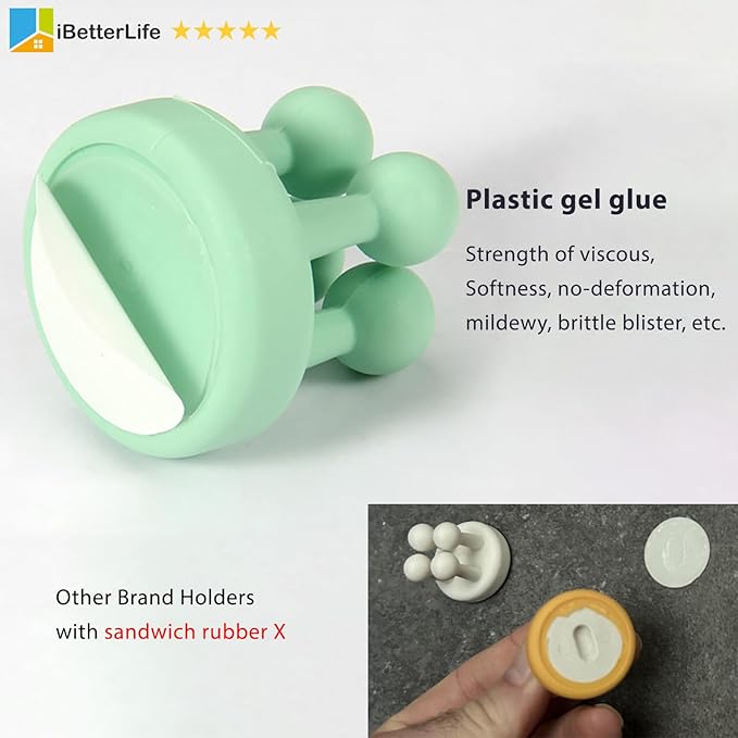 iBetterLife Toothbrush Holders Wall Mounted - 6Pcs Silicone Razor Holder for Shower Self Adhesive Cute Utility Hook for Hanging Towel Key Plug Cable for Kitchen Bathroom Office Dorm Room Essentials