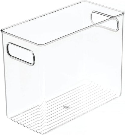 mDesign Tall Modern Stackable Plastic Storage Organizer Bin Basket with Handles for Bathroom Vanity Organization - Shelf, Cubby, Cabinet, or Closet Organizing Decor - Ligne Collection - Clear