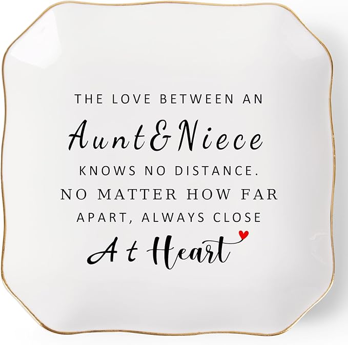 Jelershy Aunt Gifts from Niece Trinket Ring Dish -The Love Between an Aunt & Niece...Always Close at Heart, Aunt and Niece Gifts for Aunts Birthday Christmas Mothers Day Valentines Gift