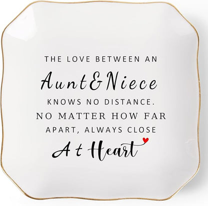 Jelershy Aunt Gifts from Niece Trinket Ring Dish -The Love Between an Aunt & Niece...Always Close at Heart, Aunt and Niece Gifts for Aunts Birthday Christmas Mothers Day Valentines Gift