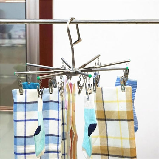 PRETYZOOM Laundry Clip and Drip Hanger with 16 Clips, Foldable Hanging Drying Rack for Hanging Socks, Diapers, Underwear, Towel