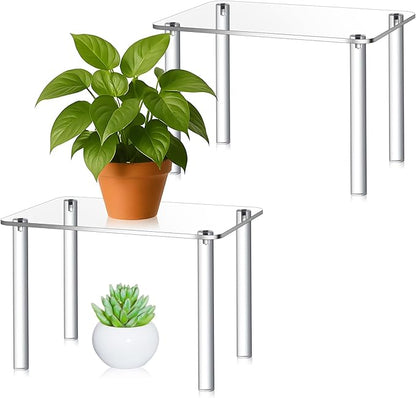 2 Pcs 12 Inch Acrylic Risers Display Stands Rectangular 4-leg Acrylic Plant Stand, 6mm Thick Clear Shelf Riser Display Stands for Decor Collectibles Figures and Item Photography