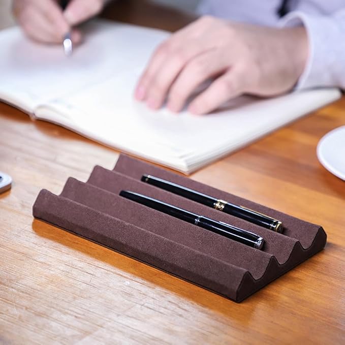 EURYNOME Genuine Leather Pen Display Case, Personalized Pen Stand for Desk