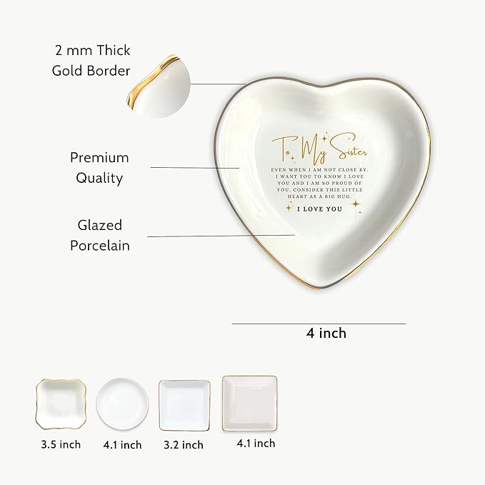 HatafaFurni Ring Dish Holder for Sister - Jewelry Trinket Tray Gift for Big Sister - Wedding Christmas Ceramic Dish - Consider This Little Heart As A Big Hug