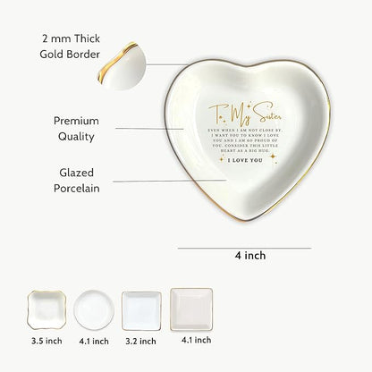 HatafaFurni Ring Dish Holder for Sister - Jewelry Trinket Tray Gift for Big Sister - Wedding Christmas Ceramic Dish - Consider This Little Heart As A Big Hug