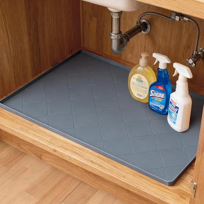 34" x 22" Large Under Sink Mats Kitchen : Waterproof Under-Sink Organizers Sink Mat Protectors, Flexible Silicone Drip Tray Pet Food Mats Kitchen Bathroom Drawer Shelf and Cabinet Liner, Grey
