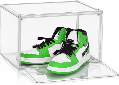 DAYOOH Size 14 Acrylic Sneaker Shoe Display Case, Transparent Shoe Box Storage Bins Clear Plastic Stackable Boot Handbag Organizer Containers with Lids for Shoes, Figure, Collectible, Purse, 1Pack