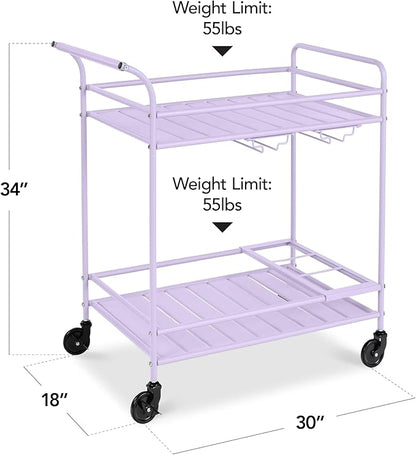 Best Choice Products Rolling Bar Cart, Mobile Home Bar Serving Cart, Serving Station w/ 2 Tier Shelves, Wine Rack, Lockable Wheels - Lavender