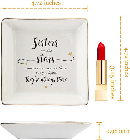 HOME SMILE Sister are Like Stars Gifts,Sister Ring Dish,Valentine Birthday Gifts for Sister from Sister, Good Friends Bestie Gifts for Women Her Long Distance