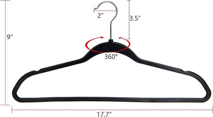 Quality Hangers 200 Pack Plastic Hangers for Clothes - Slim Non-Velvet Hangers with 360° Swivel Chrome Hook & Non Slip Notches - Ideal for Dresses Coats Shirts Jackets & More - Black
