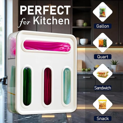 FALAH Food Storage Bag Organizer, 4 in 1 Plastic Bag Organizers for Kitchen Storage, Baggie Organizer for Drawer with Removable Labels, Gallon, Quart, Sandwich (White)