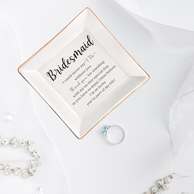 AZVAUUY Bridesmaid Gifts Jewelry Dish from Bride Wedding Day for Bridesmaid Proposal Gifts from Bridal Shower Gifts Ceramic Trinket Ring Tray for Women Besite Friends Sister