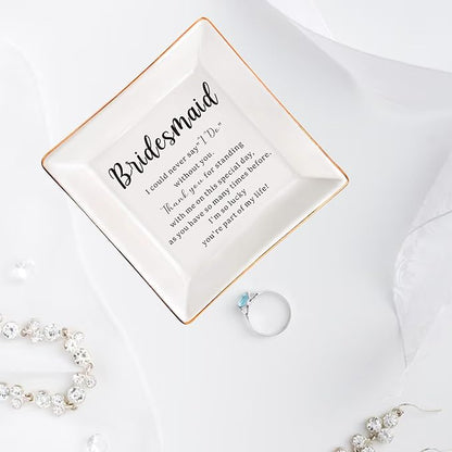AZVAUUY Bridesmaid Gifts Jewelry Dish from Bride Wedding Day for Bridesmaid Proposal Gifts from Bridal Shower Gifts Ceramic Trinket Ring Tray for Women Besite Friends Sister