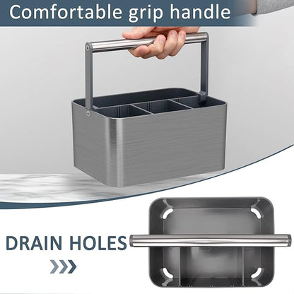 BYUNER Portable Shower Caddy Dorm: Compact Bathroom Caddy Organizer with Handle & Adjustable Dividers, Hard Plastic Shower Basket Storage Tote for Toiletry, College Dorm Room Essentials for Men Gray