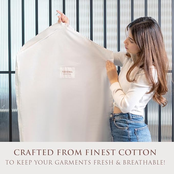 Premium 58” Cotton Garment Bag for Hanging Clothes and Storage | Breathable Hanging Garment Bag for Full- Dresses, Fur Coats, Gowns, and More - Clothing Bags for Hanging Clothes