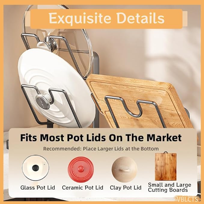Kitchen Pot Lid Storage Rack, Multifunctional Stainless Steel Pot and Pan Organizer with Removable Drip Tray, Two-Compartment Spatula Holder for Counter Stove Top Kitchen Accessories(Beige,Single)