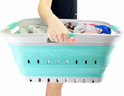 SAMMART 42L (11 gallon) Collapsible Plastic Laundry Basket - Foldable Pop Up Storage Container/Organizer - Portable Washing Tub - Space Saving Hamper/Basket (Grey/Pine)