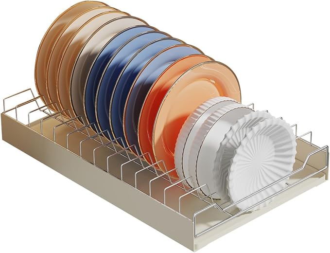 Pull-Out Cabinet Dish Drying Rack - Dish Drying Rack Stainless Steel 2-Tier Kitchen Organizer for Plates Bowls, Under-Counter Space Saving Storage Rack, Adjustable（White）