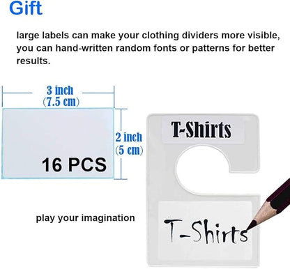 10 Pack White Clothing Rack Size Dividers Plus 60 Labels (1 Inch) and 16 Large Blank Labels, Large Rectangular Clothing Closet dividers (Pearl White)