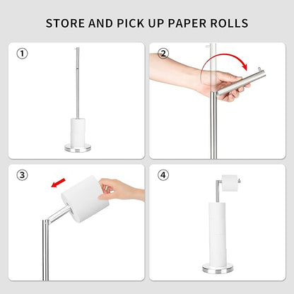 Brushed Nickel Toilet Paper Stand,Free Standing Toilet Paper Holder Stand,4 Pounds Bathroom Toilet Paper Storage with Heavy Base for 4+1 Rolls,Toilet Tissue Holder,Toilet Roll Stand, RGJ-1C